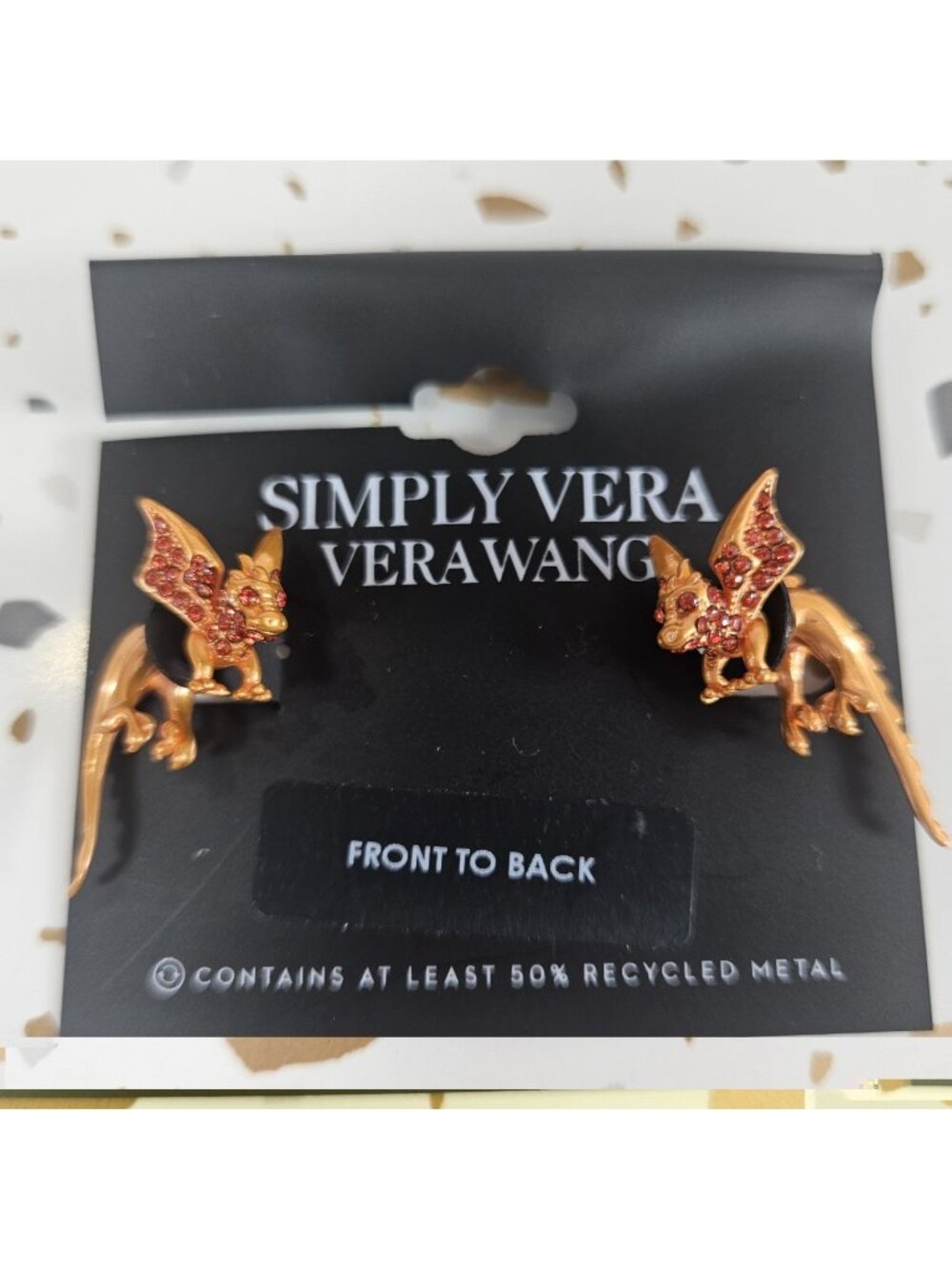 Simply Vera Vera Wang Copper Tone Dragon Earrings New on Card NOC Fantasy Goth